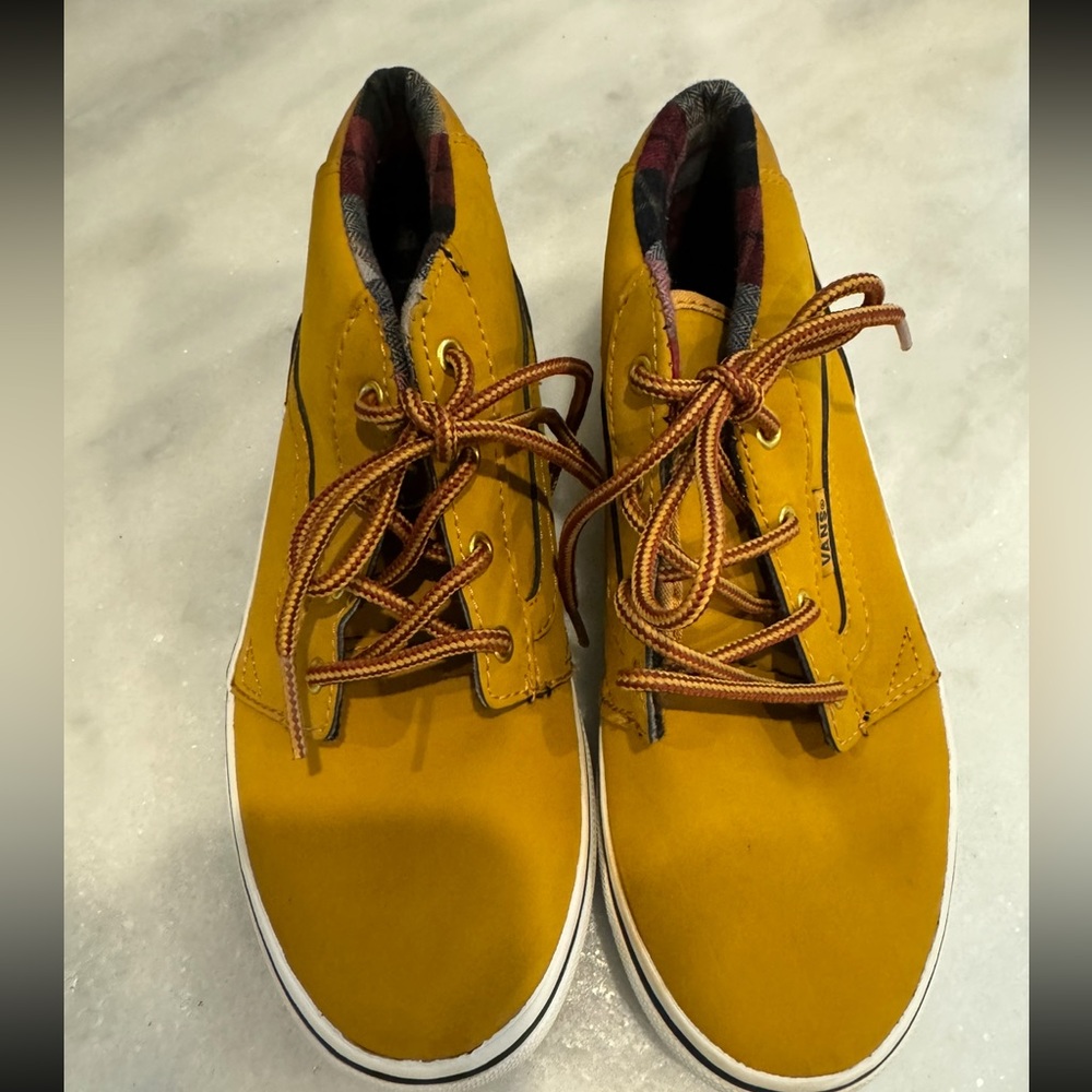 Vans Off The Wall Youth US Size 2.5 Light Brown Leather Flannel Lined Shoes - Picture 2 of 5
